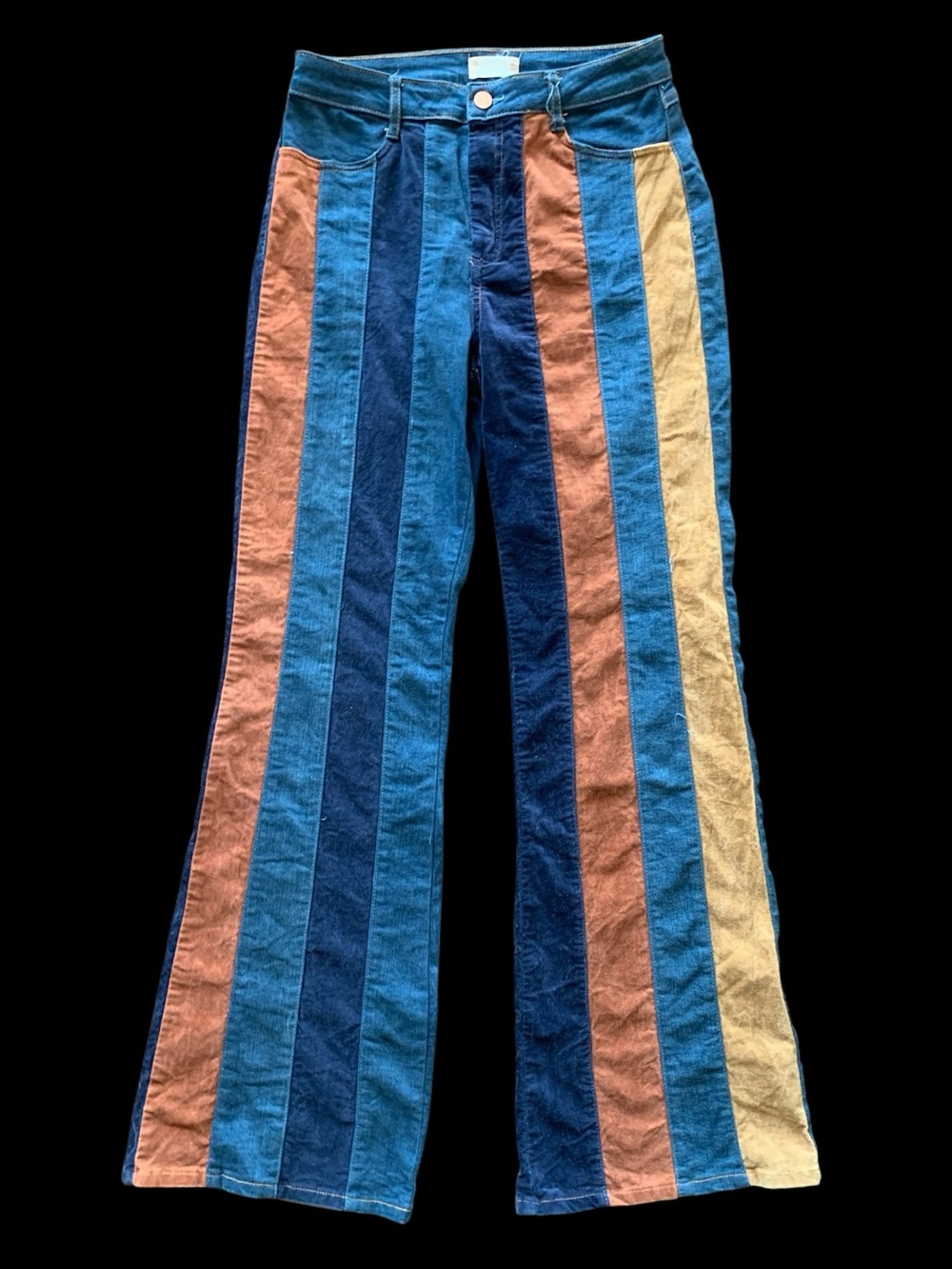 Altar'd State Mixed Fabric Corduroy Denim Striped Flare Jeans Size 28 Stretch - Picture 3 of 8